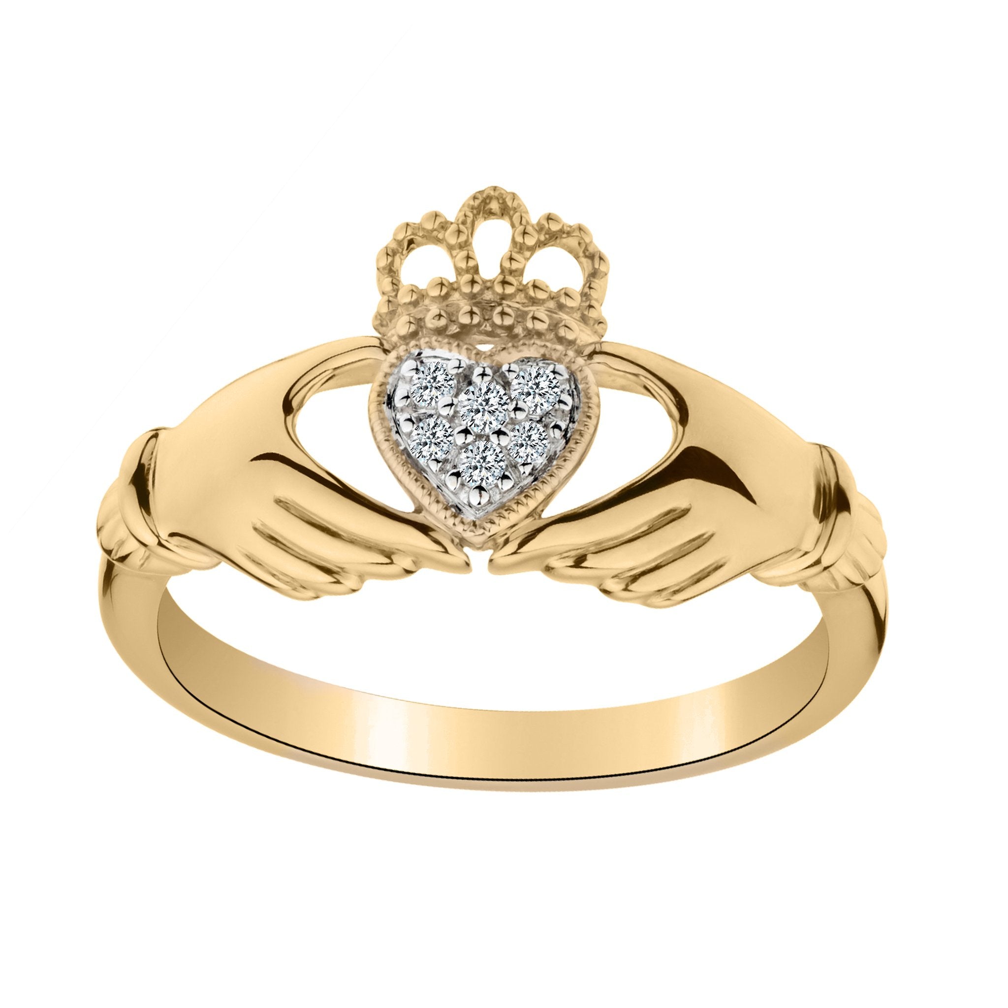.05 CARAT DIAMOND "CLADDAGH" RING, 10kt YELLOW GOLD. Fashion Rings - Griffin Jewellery Designs