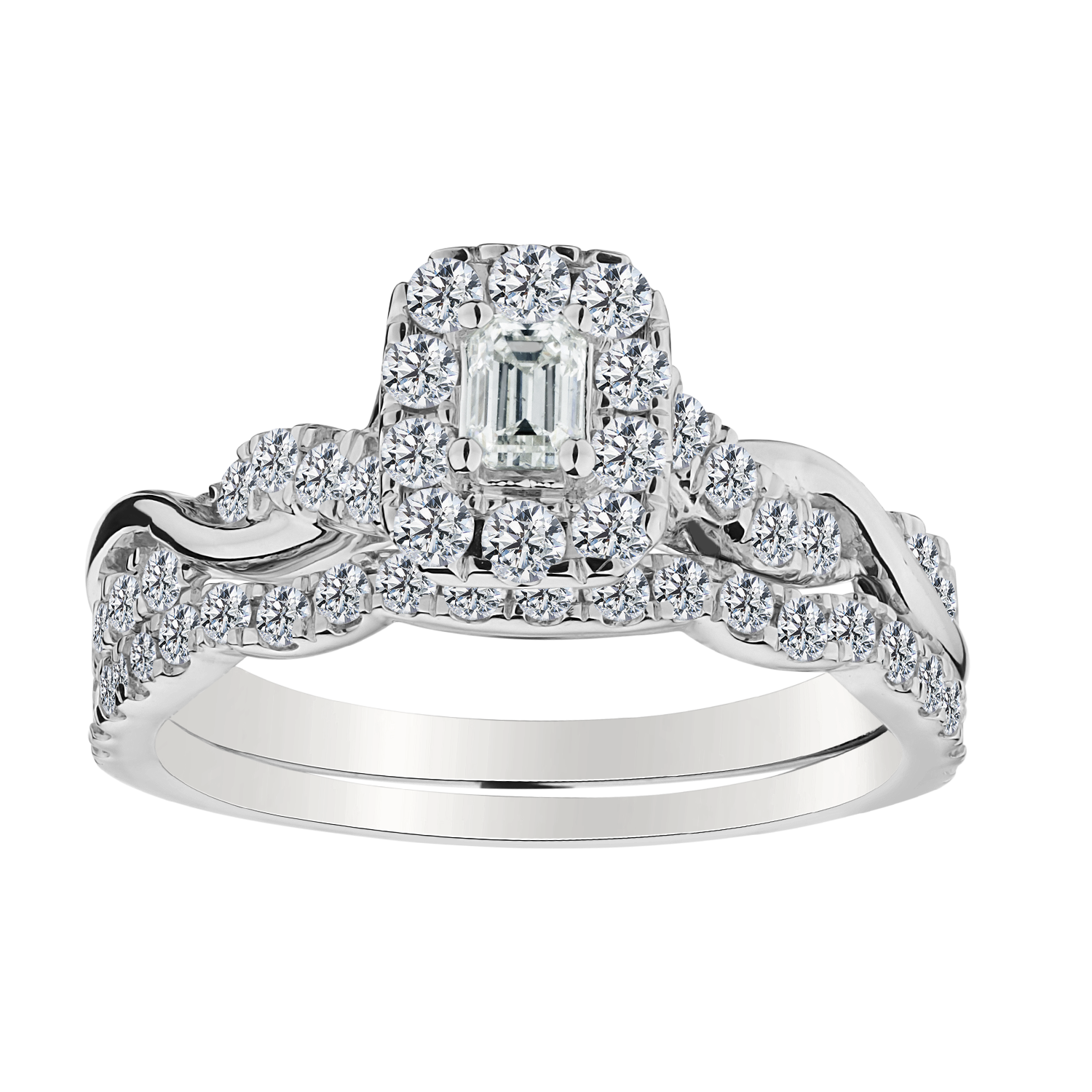 .20 Carat Emerald Cut Centre,  1.00 Carat Total Diamond Weight Ring Set.  14kt White Gold. Griffin Jewellery Designs