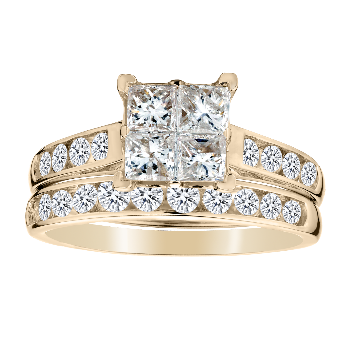 1.50 Carat Diamond Princess Ring Set,  14kt Yellow Gold. Griffin Jewellery Designs