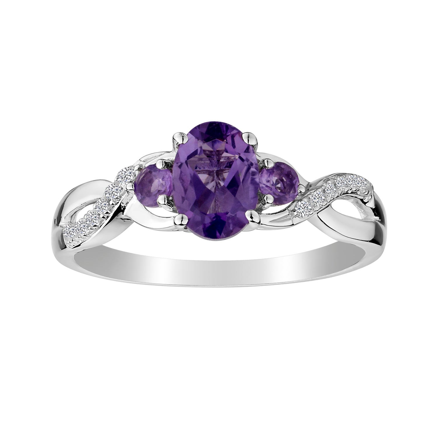 Amethyst and Created White Sapphire Ring,  Sterling Silver.Gemstone Rings. Griffin Jewellery Designs