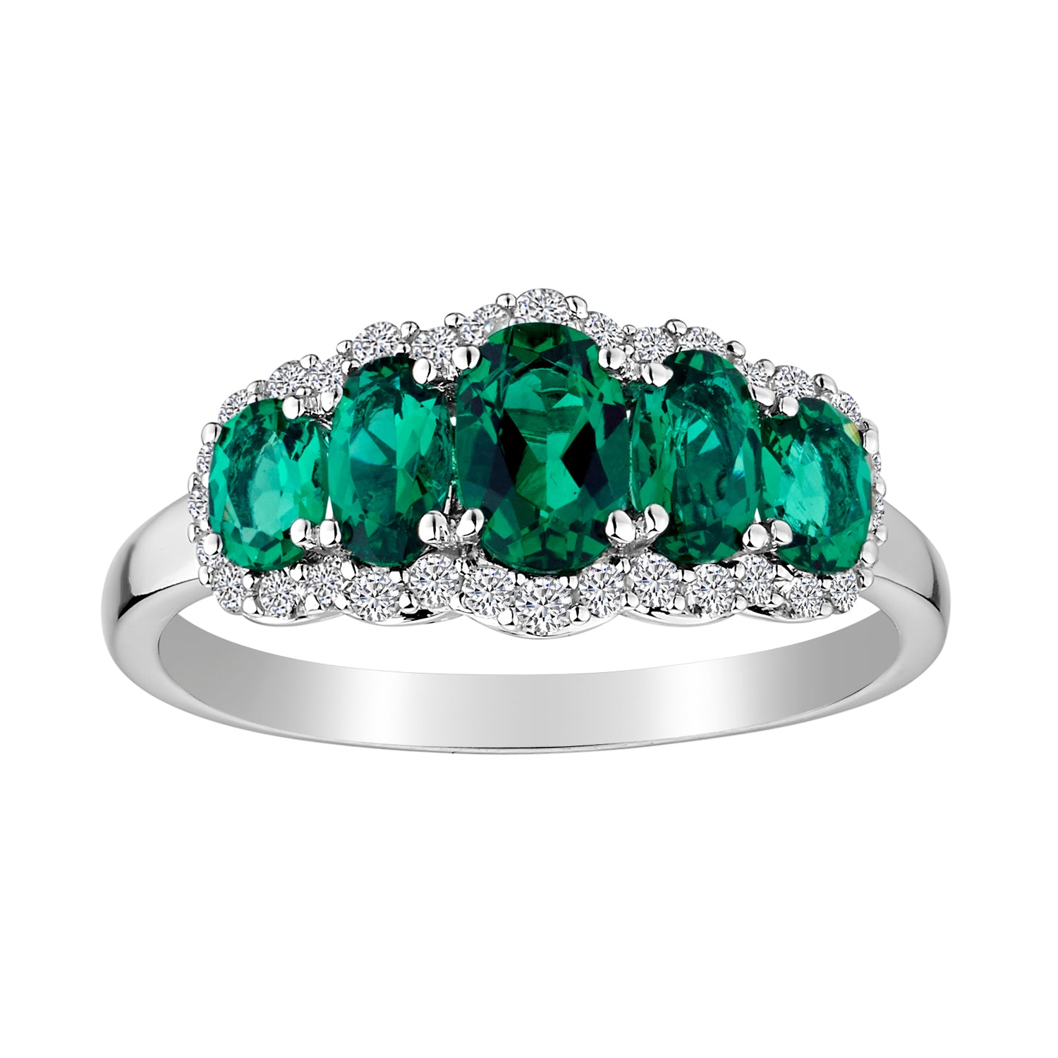 Created Emerald Created White Sapphire Ring, - Main Image