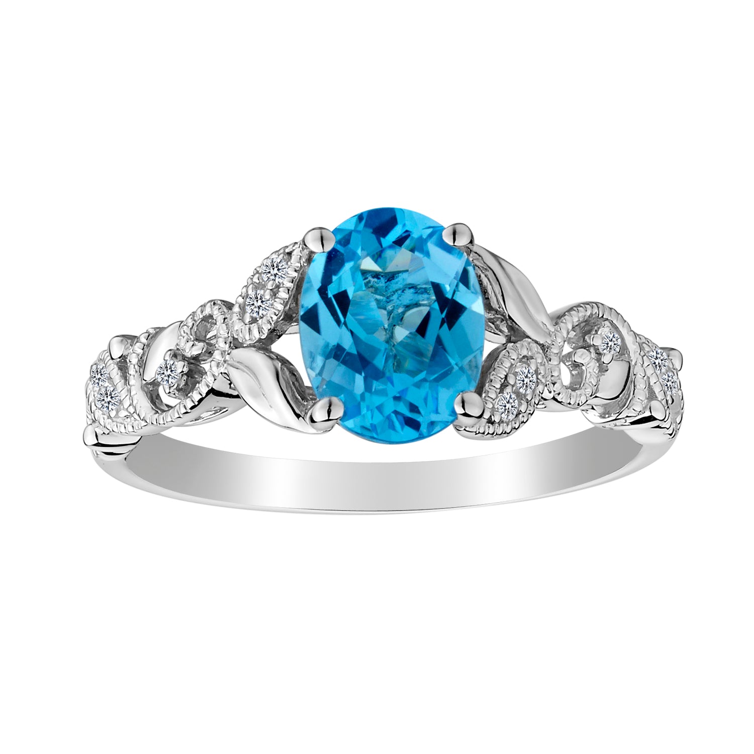 Swiss Blue Topaz & Created White Sapphire Ring,  Sterling Silver. Gemstone Rings. Griffin Jewellery Designs