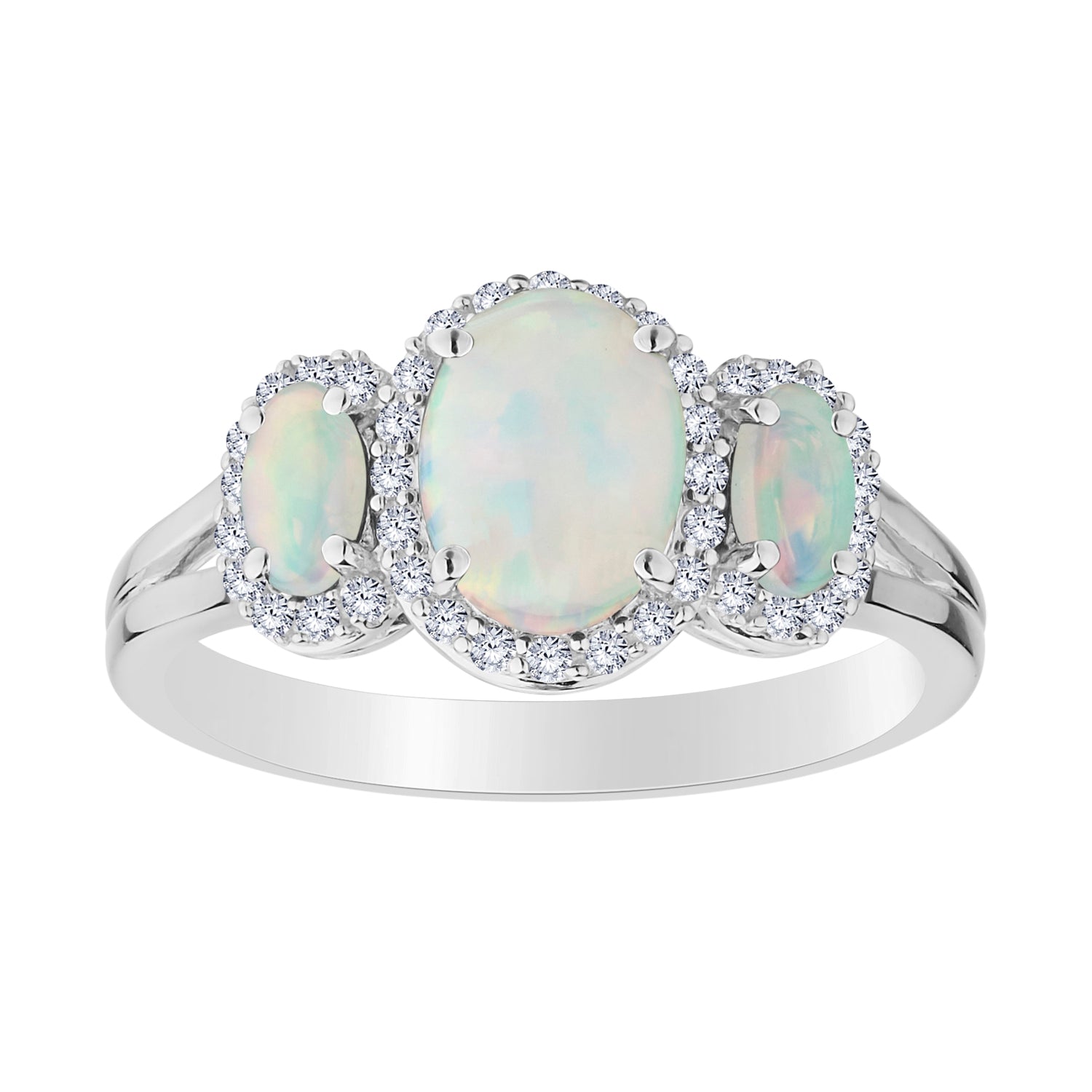Created Opal and Created White Sapphire Ring,  Sterling Silver. Gemstone Rings. Griffin Jewellery Designs
