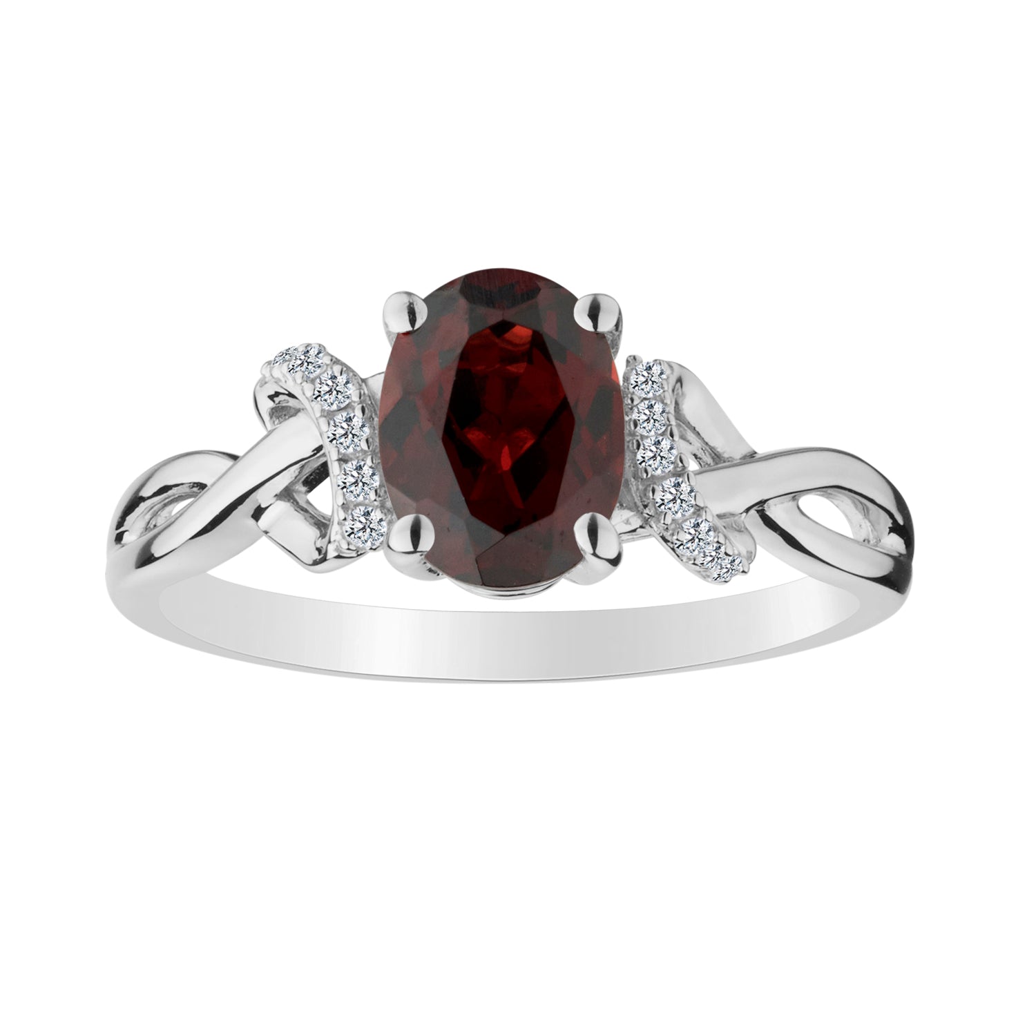 Garnet and Created White Sapphire Ring,  Sterling Silver. Gemstone Rings. Griffin Jewellery Designs