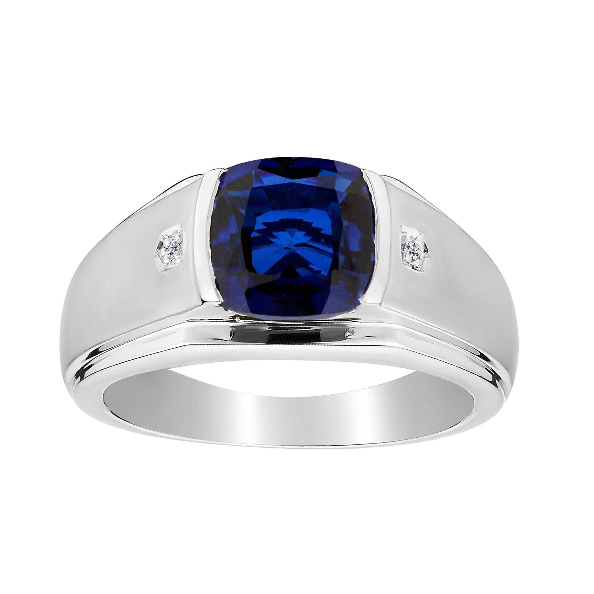 .015 CARAT DIAMOND AND CREATED SAPPHIRE GENTLEMAN'S RING, SILVER. Men’s Rings. - Griffin Jewellery Designs