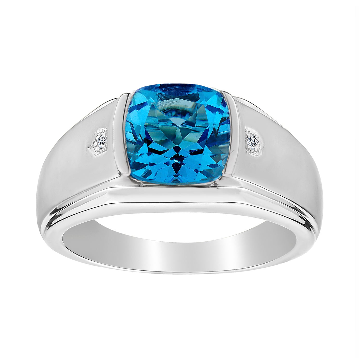 .015 carat Diamond & Genuine Blue Topaz Gentleman's Ring, Silver. Men's Rings. Griffin Jewellery Designs. 