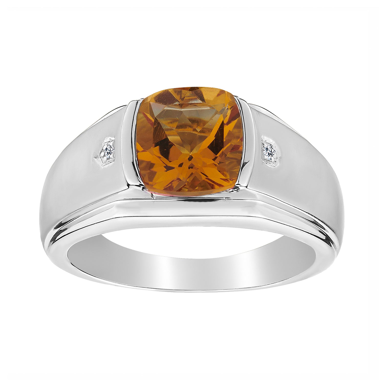 .015 CARAT DIAMOND AND GENUINE CITRINE GENTLEMAN'S RING, SILVER. Men’s Rings.  - Griffin Jewellery Designs