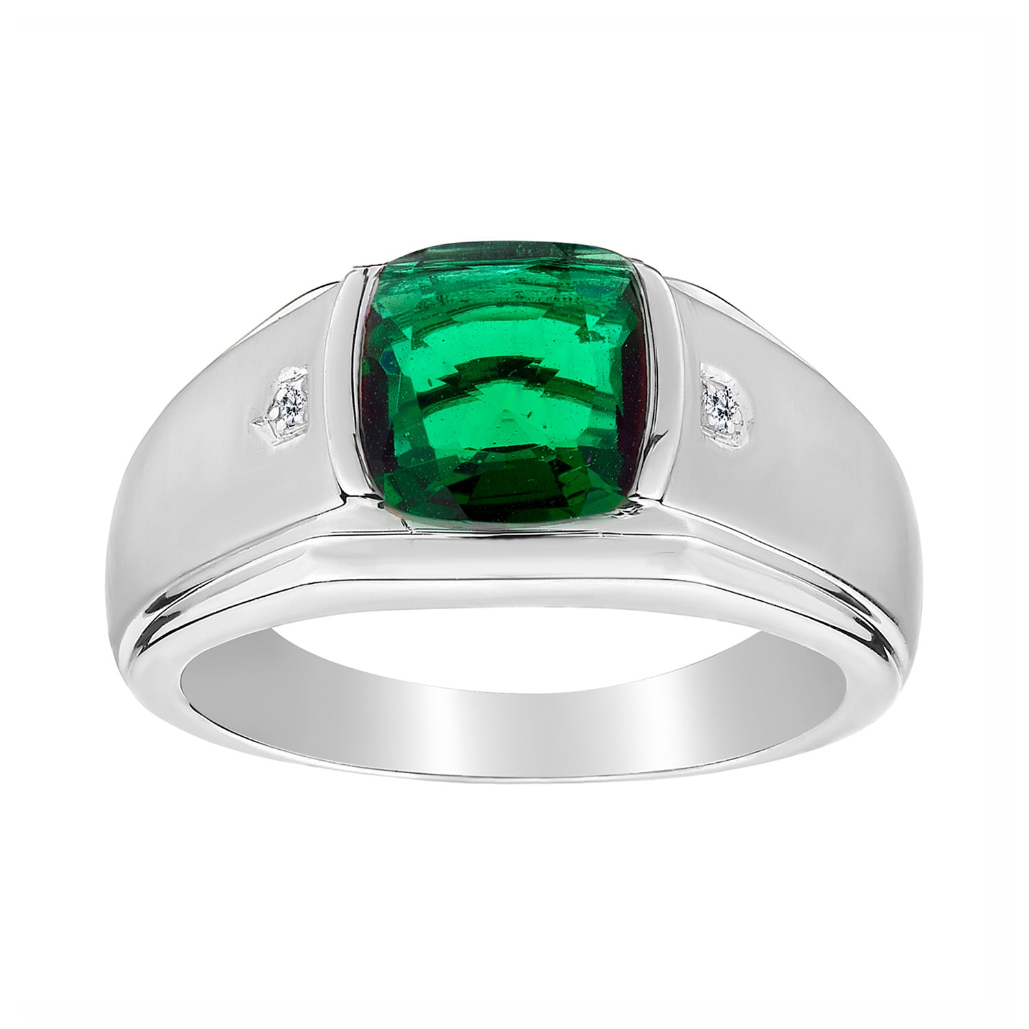 .015 Carat Diamond and Created Emerald Gentleman's Ring, Sterling Silver. Men’s Rings.  - Griffin Jewellery Designs