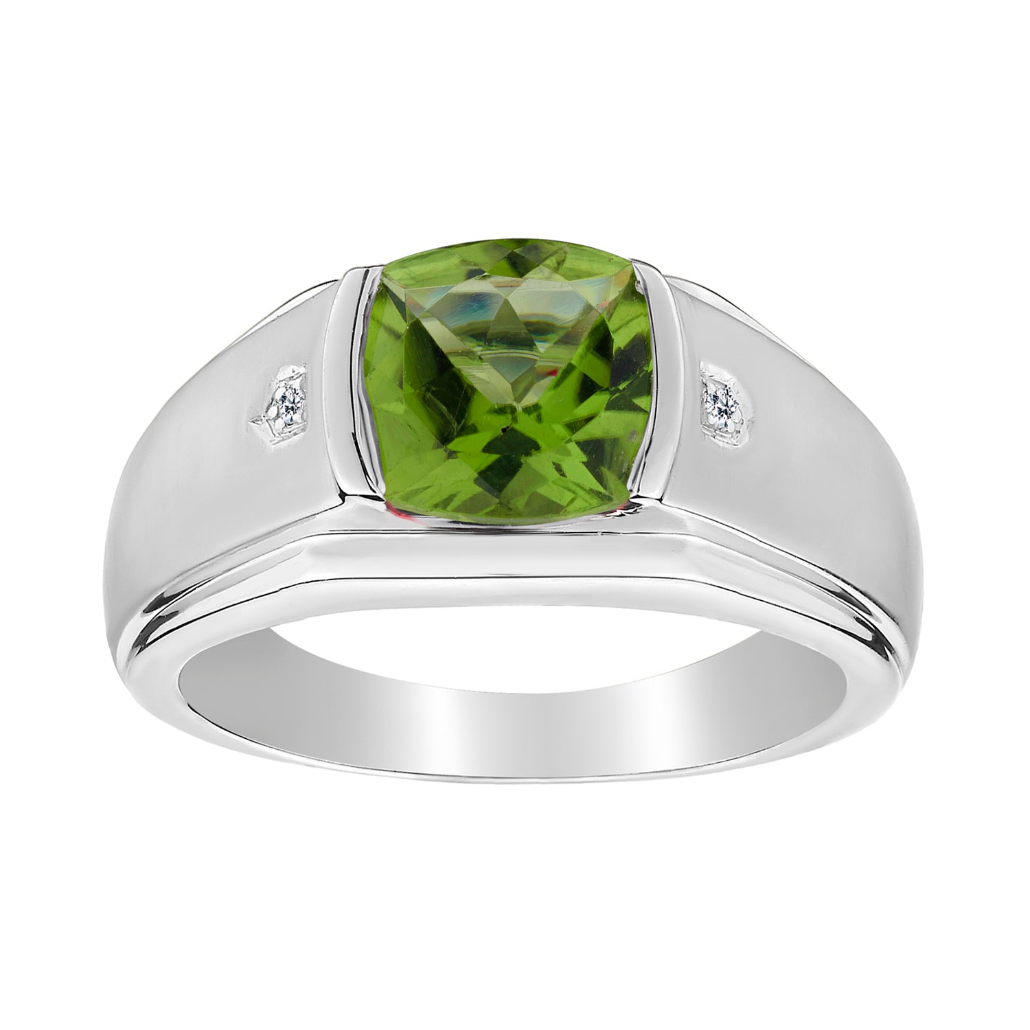 .015 CARAT DIAMOND AND GENUINE PERIDOT GENTLEMAN'S RING, SILVER. Men’s Rings. - Griffin Jewellery Designs