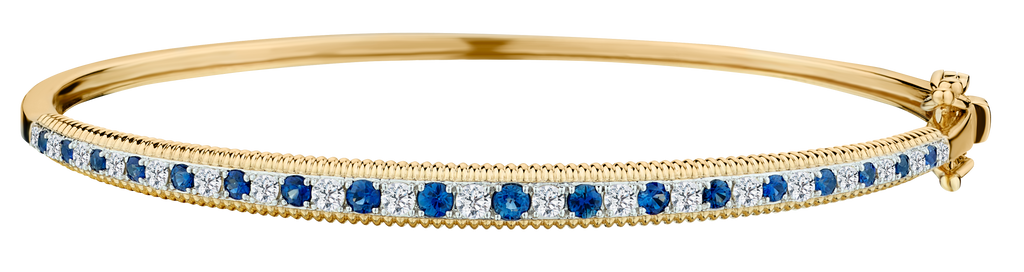 .50 Carat of Diamonds & Blue Sapphire Bangle, 14kt Yellow Gold.....................NOW