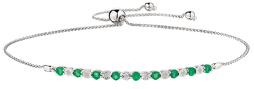 Genuine Emerald and .04 Carat of Diamonds Bolo Bracelet, 10kt White Gold.....................NOW