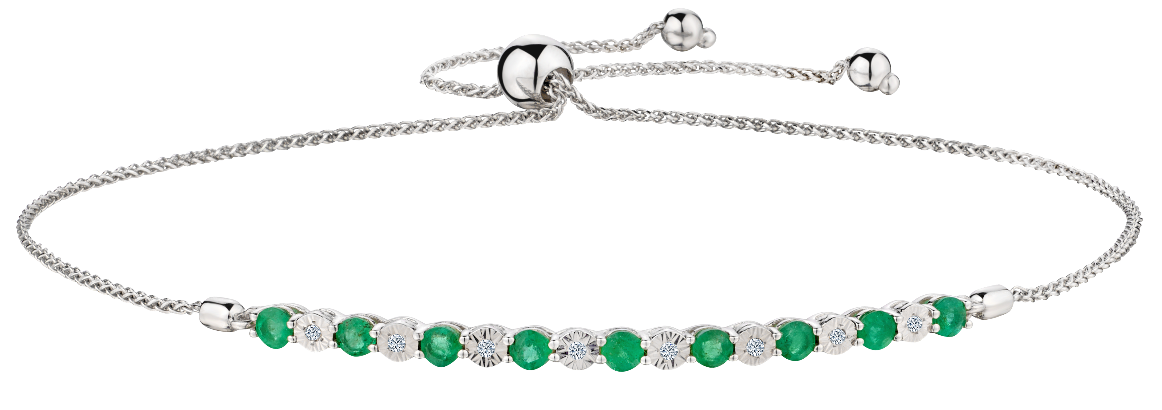 Genuine Emerald and .04 Carat of Diamonds Bolo Bracelet, 10kt White Gold.....................NOW