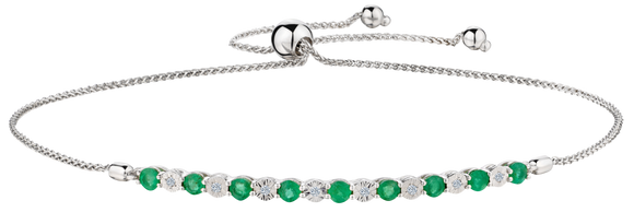 Genuine Emerald and .04 Carat of Diamonds Bolo Bracelet, 10kt White Gold.....................NOW