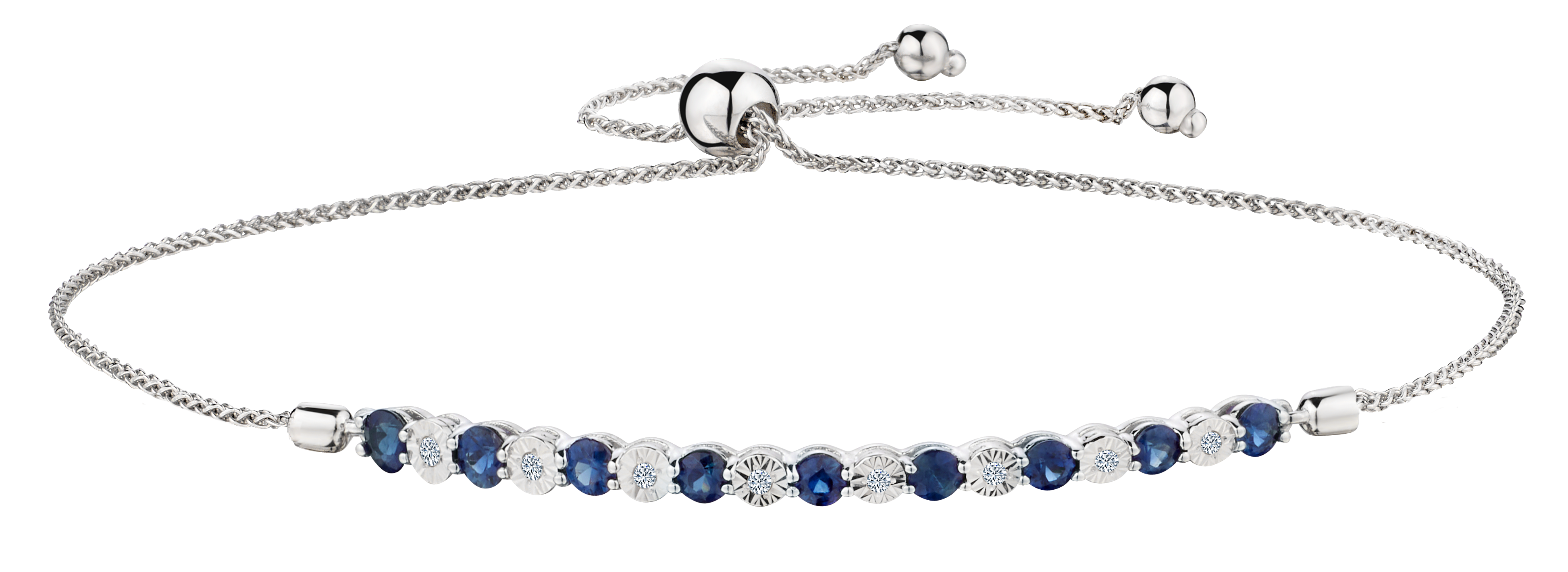 Genuine Sapphire and .04 Carat of Diamond Bolo Bracelet, 10kt White Gold.....................NOW