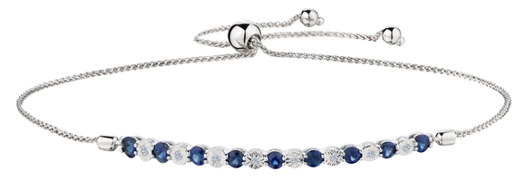 Genuine Sapphire and .04 Carat of Diamond Bolo Bracelet, 10kt White Gold.....................NOW