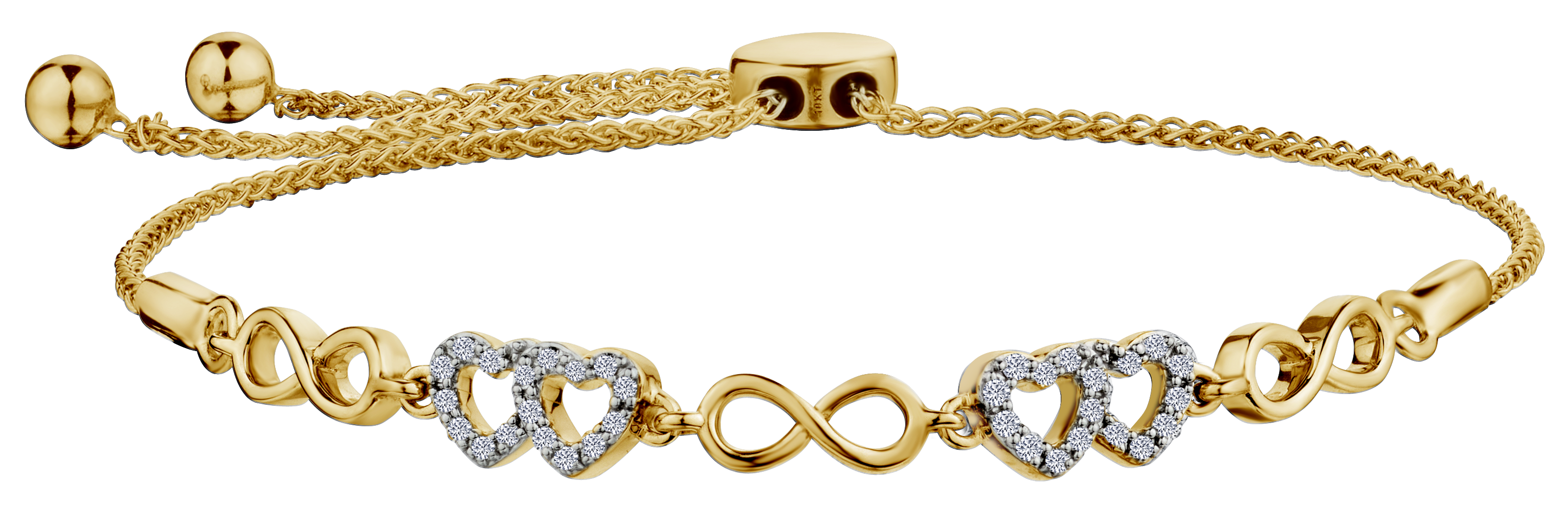 .16 Carat of Diamonds "Infinite Hearts" Bolo Bracelet, 10kt Yellow Gold.....................NOW