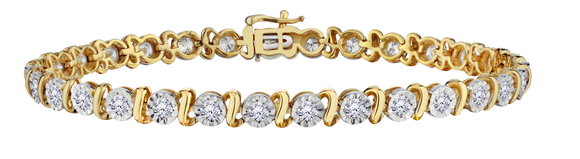 2.00 Carat Of Lab Grown Diamonds "Miracle" Bracelet, Silver (Yellow Gold Plated).....................NOW