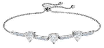 Created White Sapphire "Past, Present, Future" Heart Bracelet, Silver.....................NOW