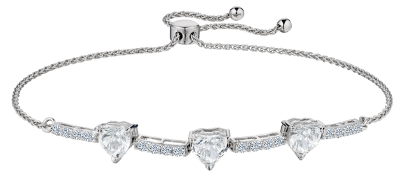 Created White Sapphire "Past, Present, Future" Heart Bracelet, Silver.....................NOW