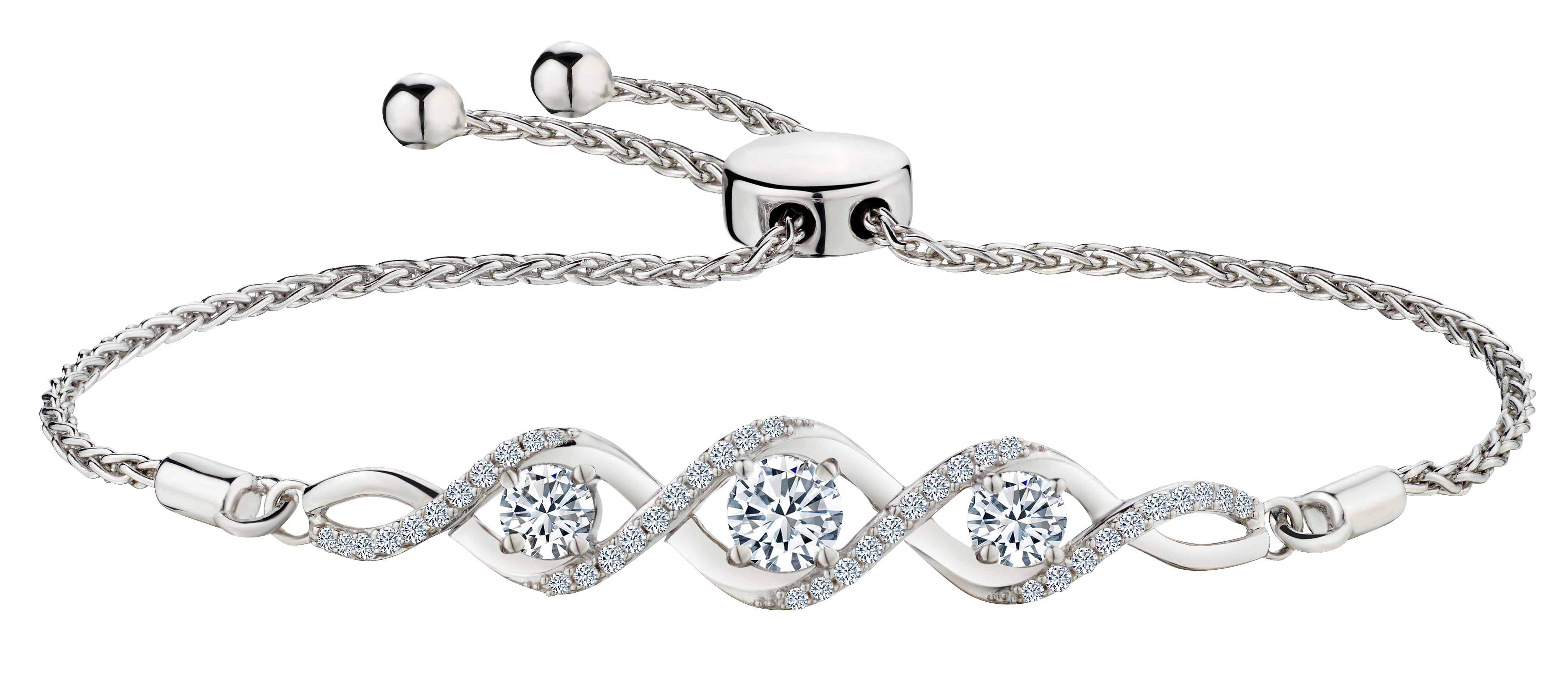 Created White Sapphire "Past, Present, Future" Bolo Bracelet, Silver.....................NOW