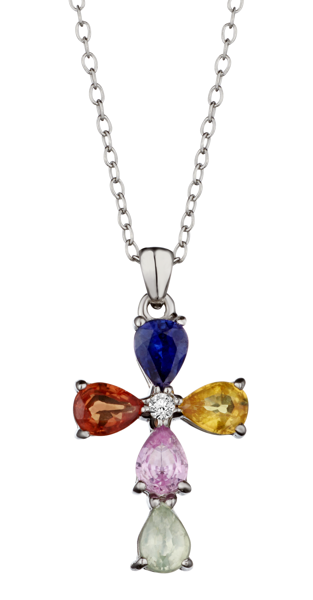 .75 Carat of Multi Coloured Sapphires & White Topaz Cross Pendant, Silver.....................NOW
