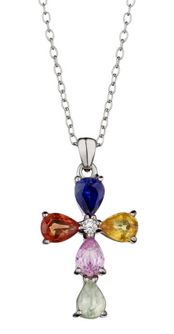 .75 Carat of Multi Coloured Sapphires & White Topaz Cross Pendant, Silver.....................NOW