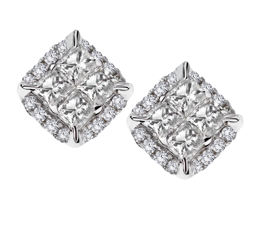 1.00 Carat of Diamonds "Princess" Halo Earrings, 14kt White Gold.....................NOW