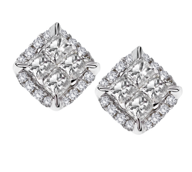 1.00 Carat of Diamonds "Princess" Halo Earrings, 14kt White Gold.....................NOW