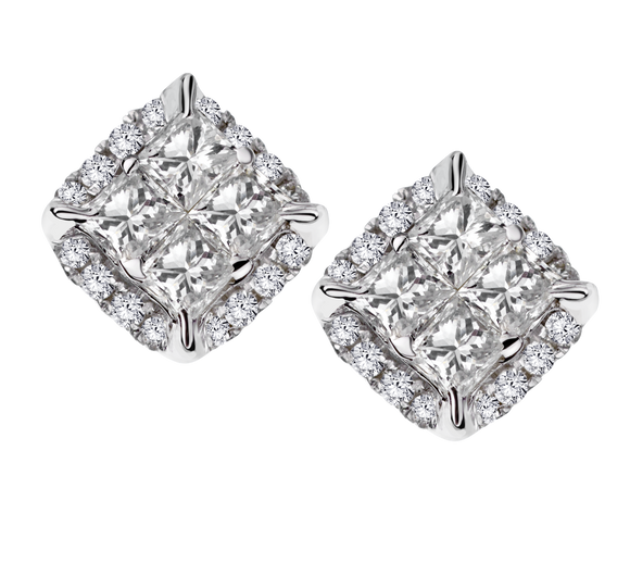 1.00 Carat of Diamonds "Princess" Halo Earrings, 14kt White Gold.....................NOW