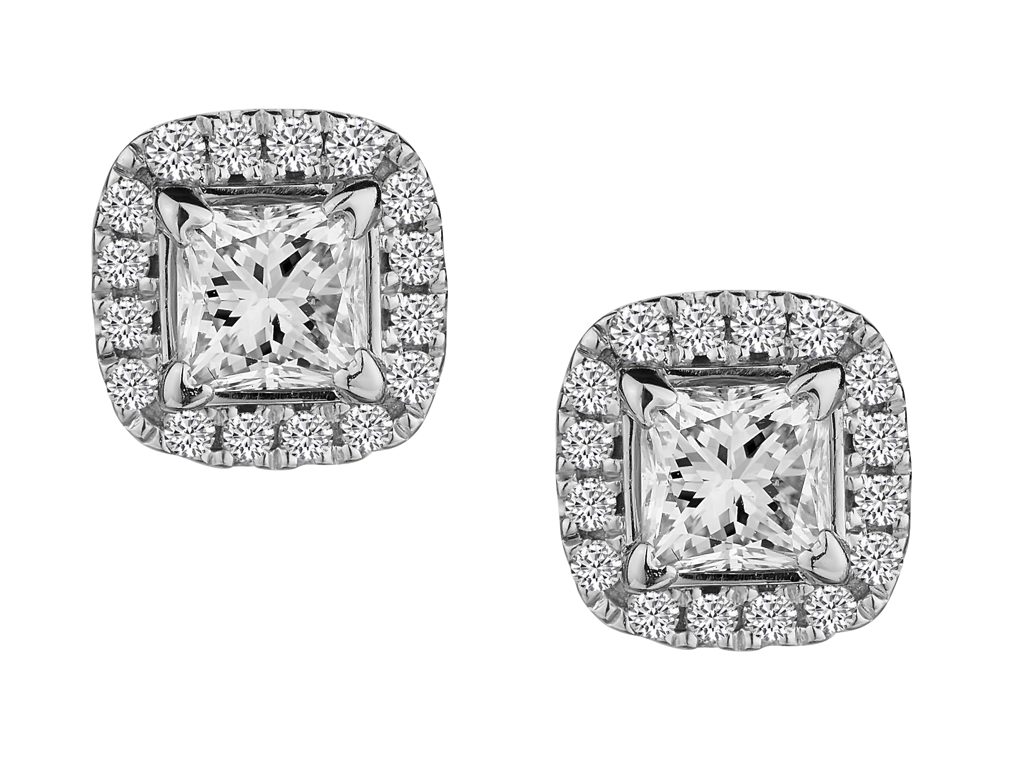 .53 Carat of Canadian Diamonds Princess Cut Halo Earrings, 10kt White Gold.....................NOW