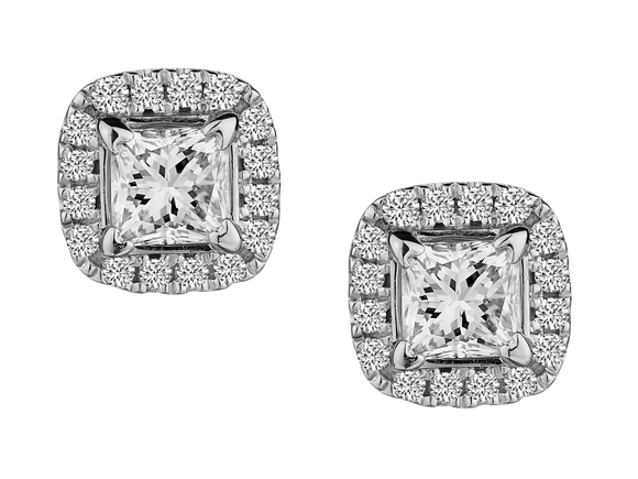 .53 Carat of Canadian Diamonds Princess Cut Halo Earrings, 10kt White Gold.....................NOW
