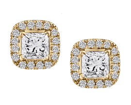 .53 Carat of Canadian Diamonds Princess Cut Halo Earrings, 10kt Yellow Gold.....................NOW