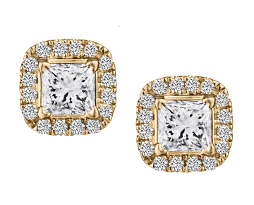 .53 Carat of Canadian Diamonds Princess Cut Halo Earrings, 10kt Yellow Gold.....................NOW - Griffin Jewellery Designs