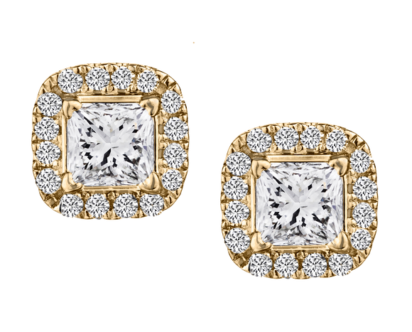.53 Carat of Canadian Diamonds Princess Cut Halo Earrings, 10kt Yellow Gold.....................NOW