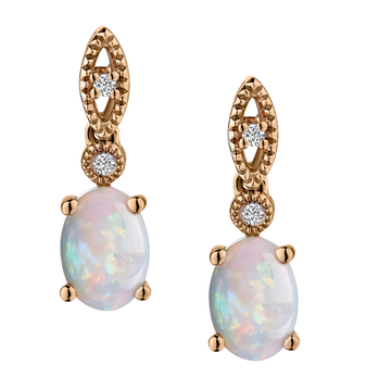 .75 Carat Oval Australian Opal and Diamond Earrings, 10kt Yellow Gold.......................NOW