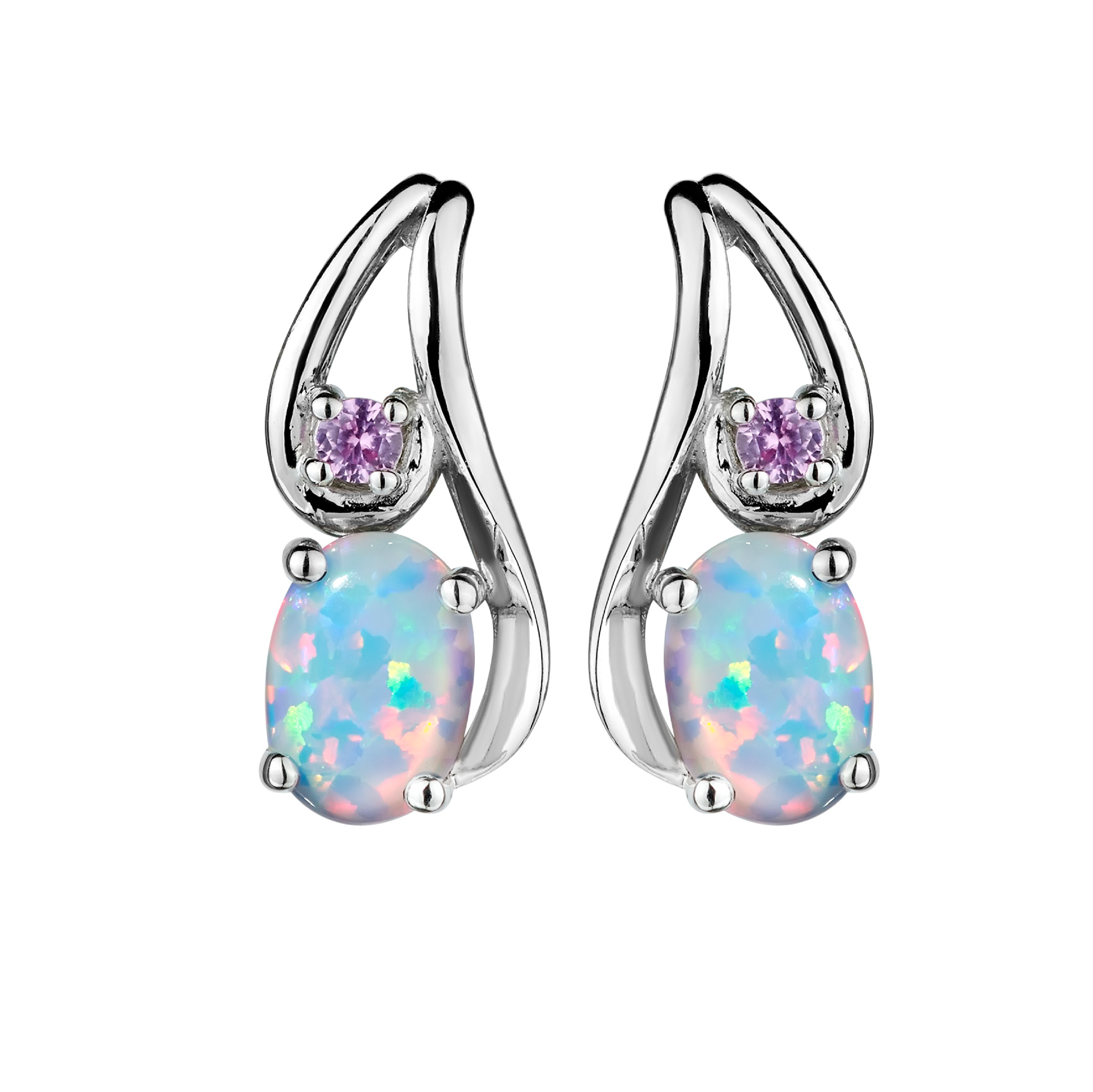 Created Opal and Pink Sapphire Earrings, Sterling Silver......................NOW
