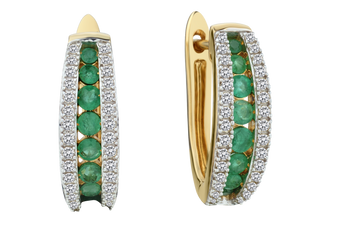 1.07 Carat of Diamonds & Genuine Emeralds Channel Hoops, 14kt Yellow Gold.....................NOW