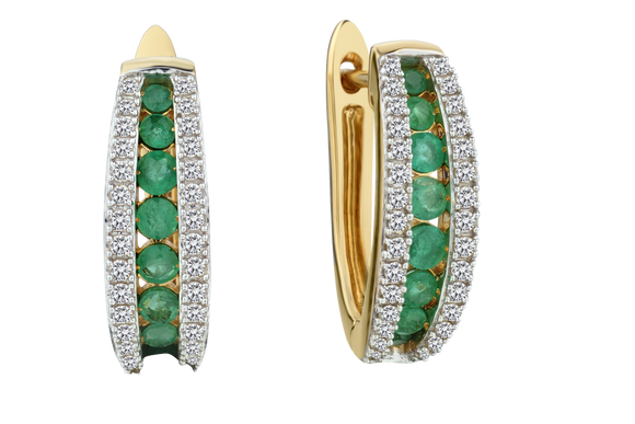 .35 Carat of Diamonds & Genuine Emerald Channel Hoops, 14kt Yellow Gold.....................NOW