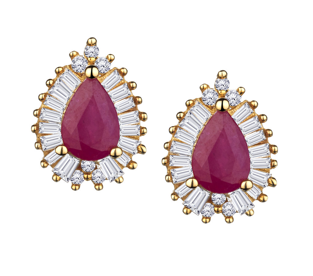 Ruby & .33 Carat of Diamonds Halo Earrings, 14kt Yellow Gold.....................NOW
