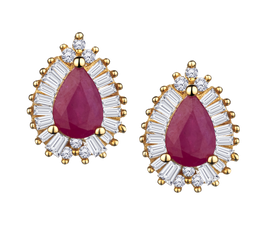Ruby & .33 Carat of Diamonds Halo Earrings, 14kt Yellow Gold.....................NOW