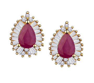 Ruby & .33 Carat of Diamonds Halo Earrings, 14kt Yellow Gold.....................NOW