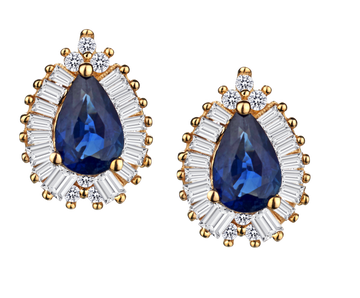 Blue Sapphire & .33 Carat of Diamonds Halo Earrings, 14kt Yellow Gold.....................NOW