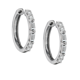 .50 TDW (Baguette + Round Brilliant Cut) Diamond Hoop Earrings,  14kt White Gold. Hoops. Hoop Earrings. Griffin Jewellery Designs