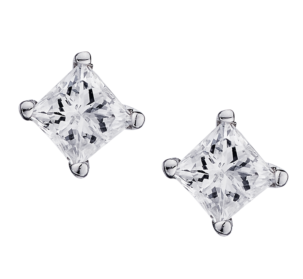 .25 Carat of Diamonds Princess Cut Solitaire Studs, 14kt White Gold.....................NOW