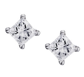 .25 Carat of Diamonds Princess Cut Solitaire Studs, 14kt White Gold.....................NOW