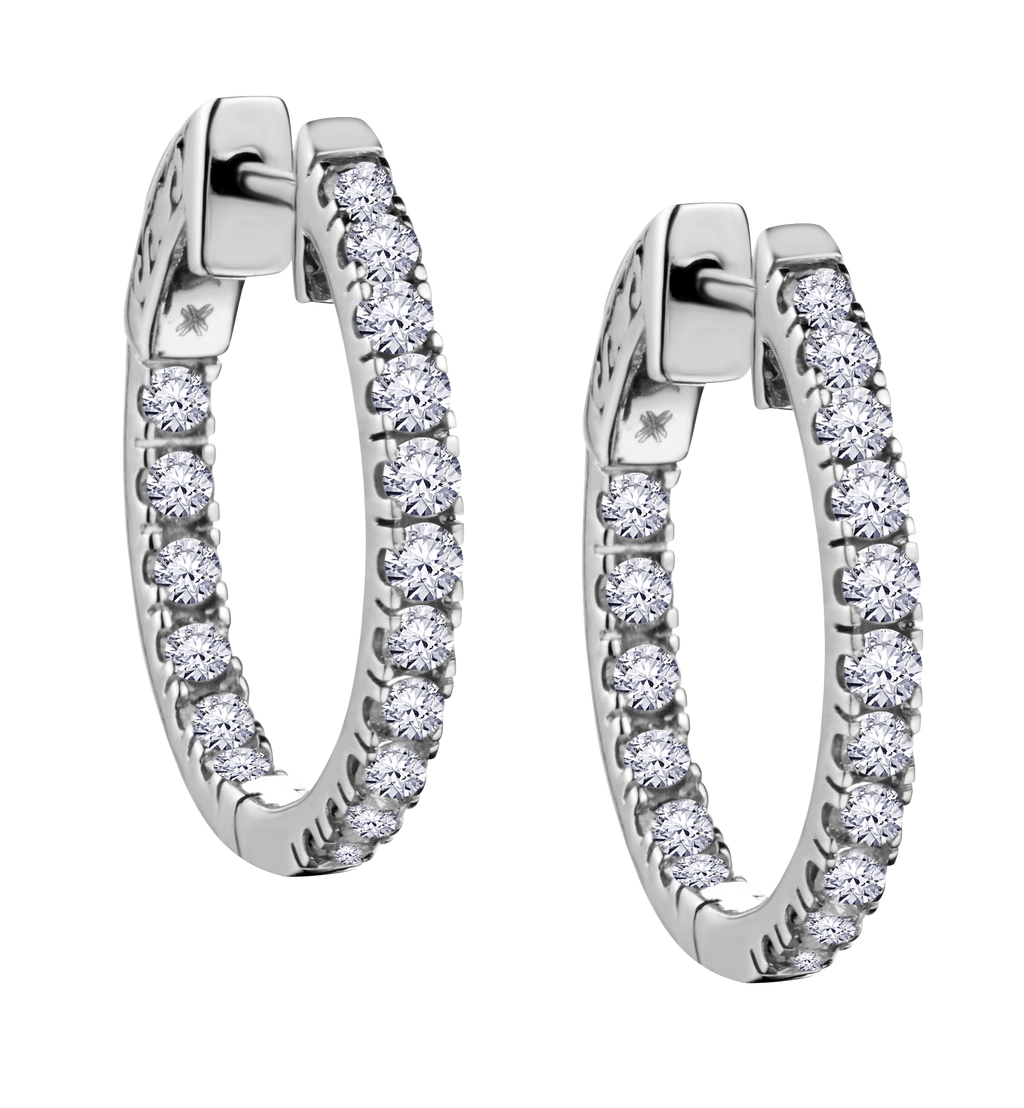 1.00 Carat of Diamonds Hoop "Inside Outside" Earrings, 10kt White Gold......................NOW
