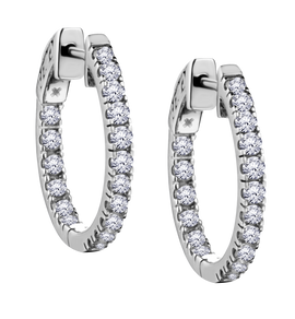 1.00 Carat of Diamonds Hoop "Inside Outside" Earrings, 10kt White Gold......................NOW