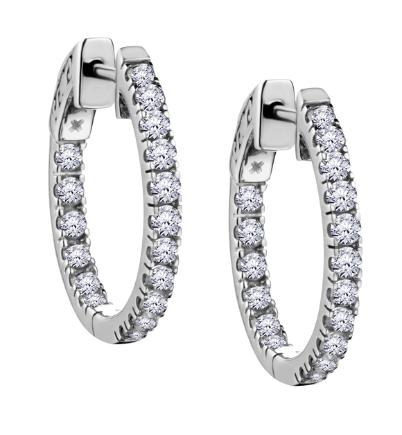 1.00 Carat of Diamonds Hoop "Inside Outside" Earrings, 10kt White Gold......................NOW
