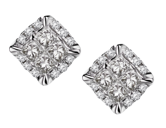 .50 Carat of Diamonds "Princess" Stud Earrings, 14kt White Gold....................NOW