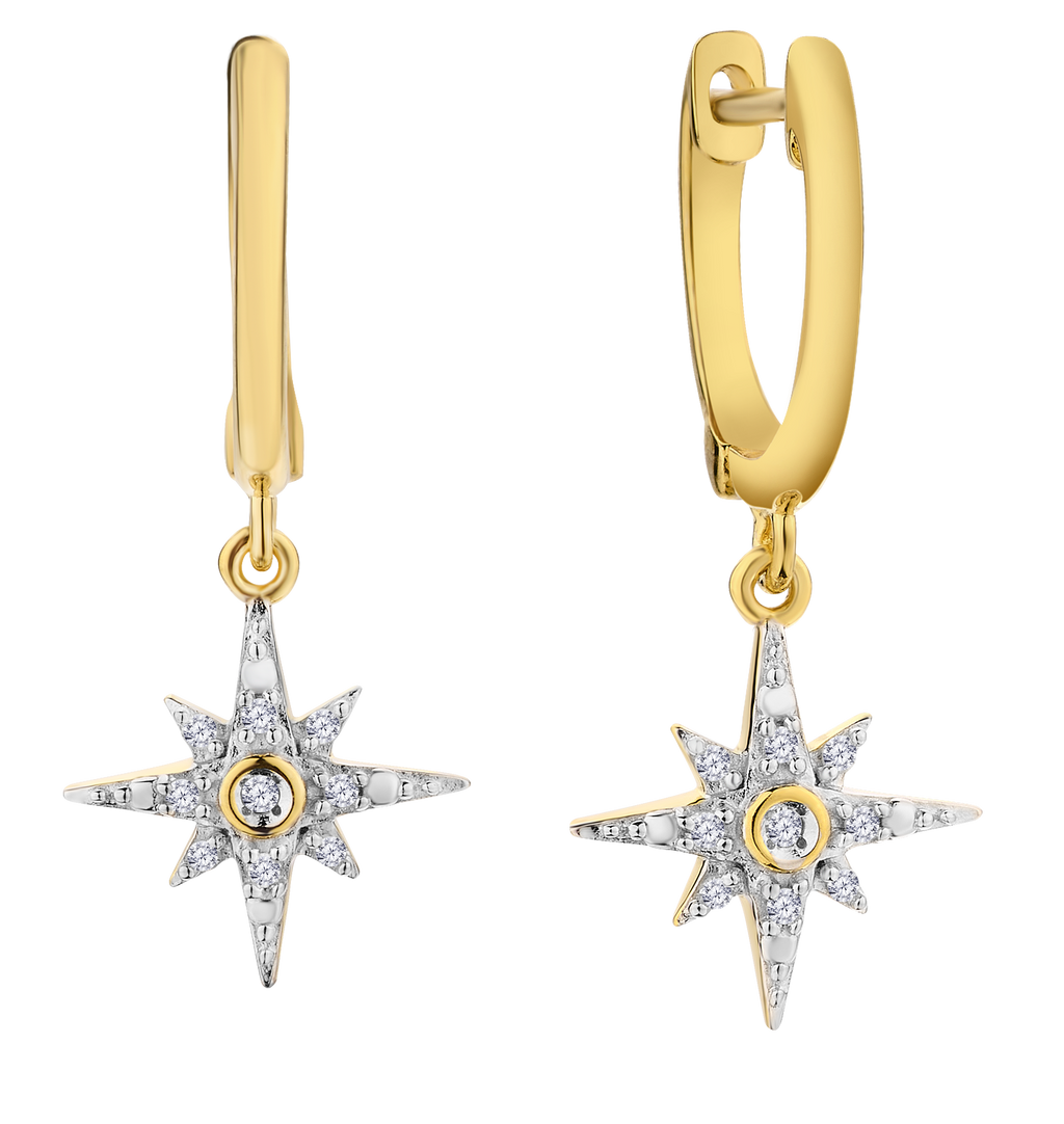 .07 Carat of Lab Grown Diamonds Dangle "Star" Earrings, Gold Plated.....................NOW